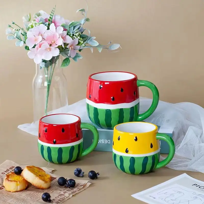 Creative Red Watermelon Cup Ceramic Net Red Mug Drinking Water Family Lovely Coffee Milk Cup Kawaii Mug