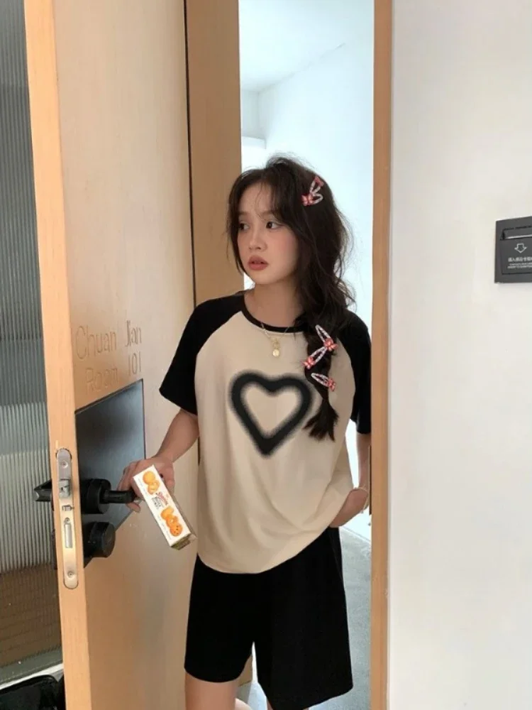 Summer Short-sleeved Shorts Women's Pajamas Set Love Print Sweet and Cute Thin Section of Casual Fashionable Home Wear Pajamas