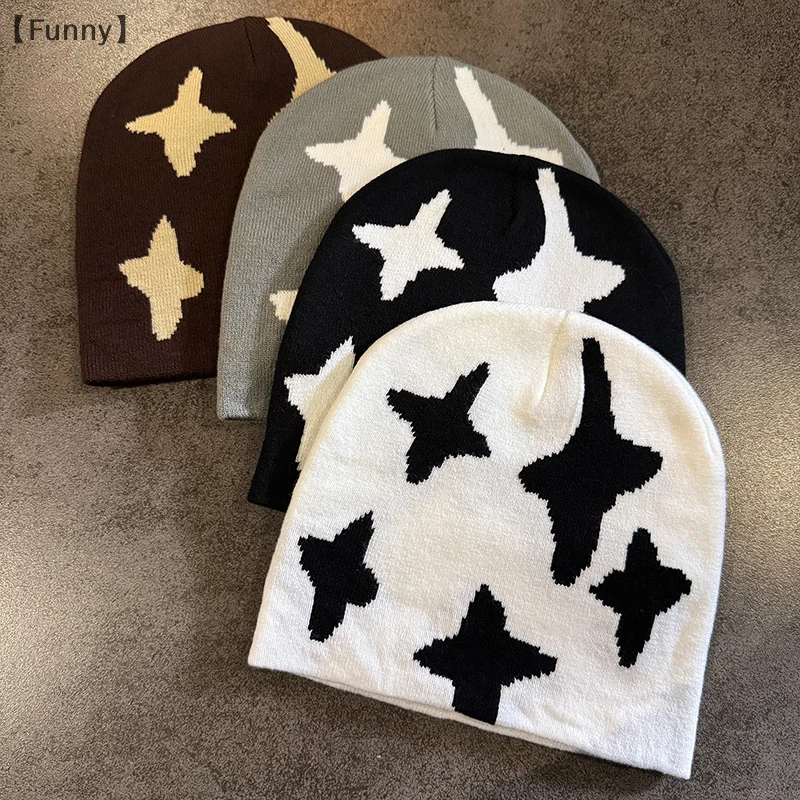 [مضحك] قبعة محبوكة مطبوعة للخريف والشتاء شارع جديد للجنسين دافئ شخصي متعدد الاستخدامات بيني أنيق