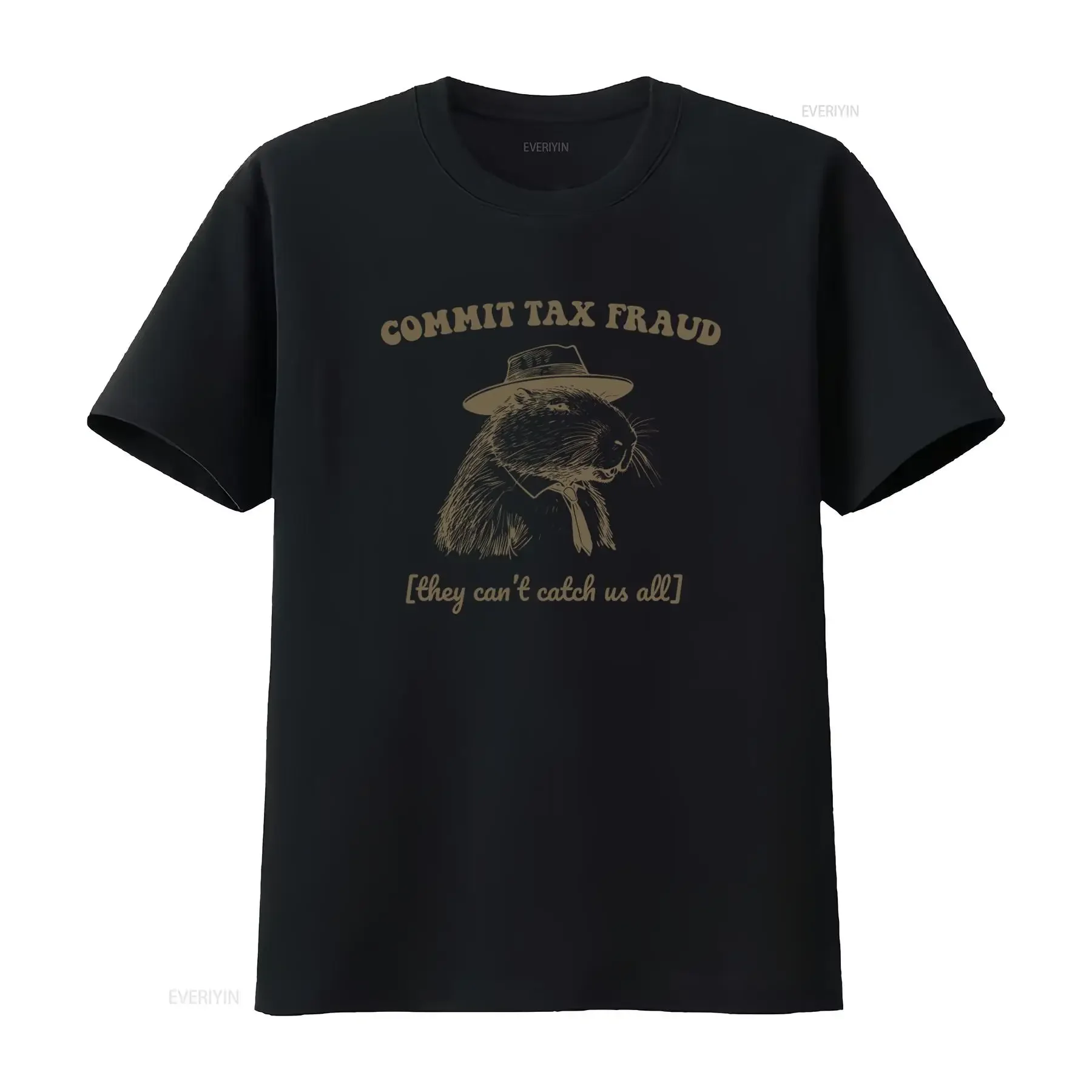 Commit Tax Fraud T Shirt Funny Capybara Print with Sarcastic Saying Chaotic 90s Silly Meme Design Trendy  vintage Washed homme