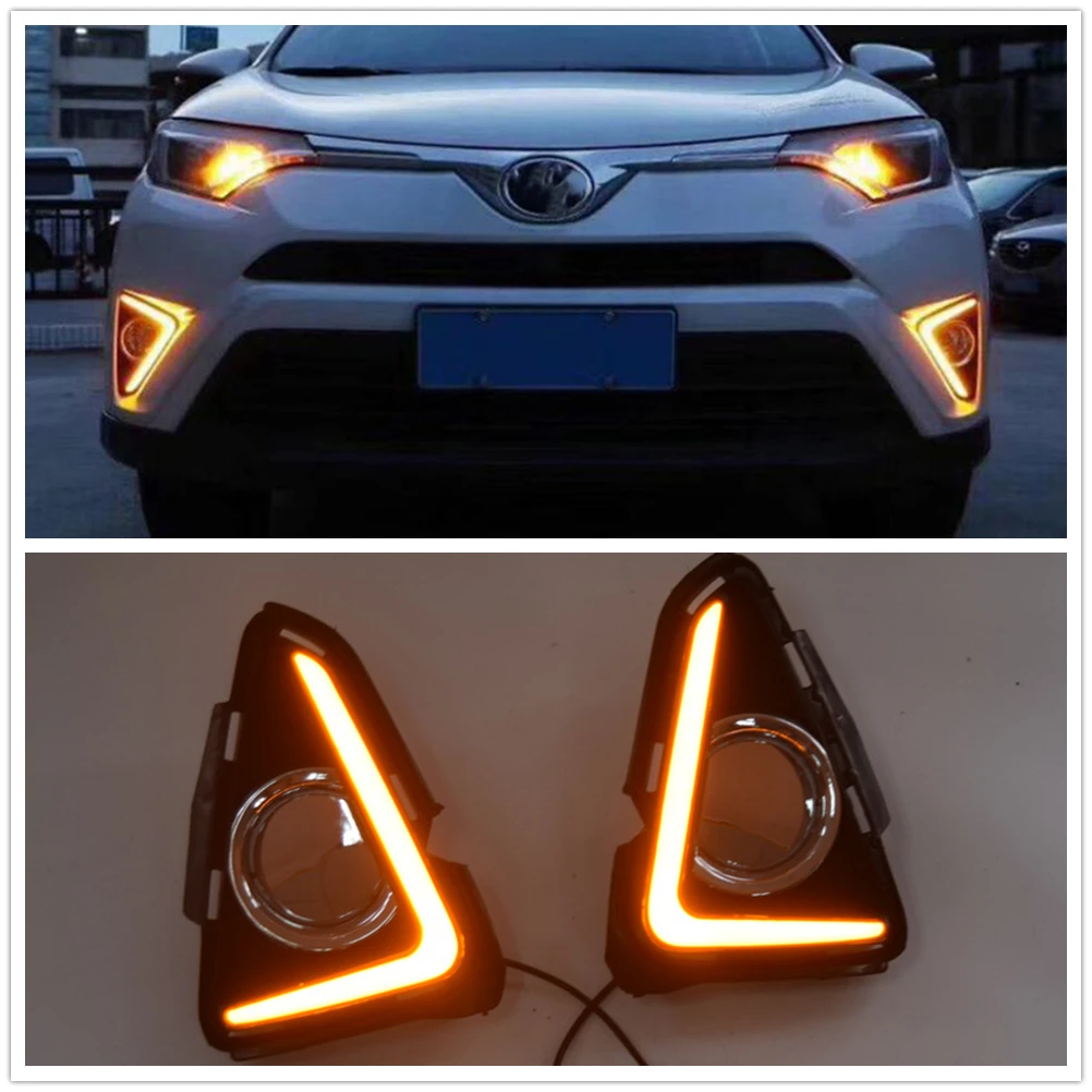 

LED Daytime Running Fog Light Turn Signal Bulb Bicolor Car Front Bumper Air Vent Indicator Day Lamp For Toyota RAV4 2016-2018