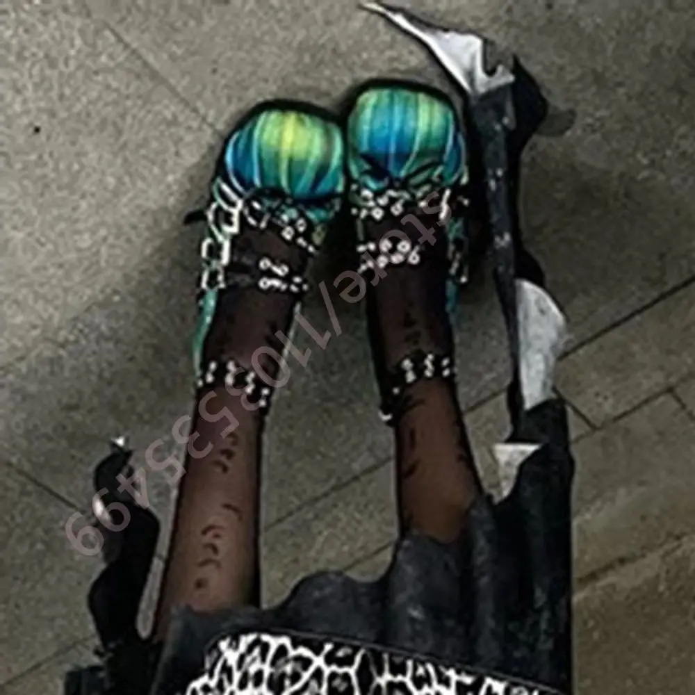 2026 New Plaid Mary Jane Pumps Punk Style Multi-Buckle Ankle Strap Irregular Heels Vintage Women Casual Party Shoes