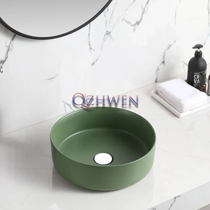 

36 см мини-круглая керамическая раковина однотонная матовая цветная раковина для ванной комнаты образец отеля балконная столешница раковины для ванной комнаты