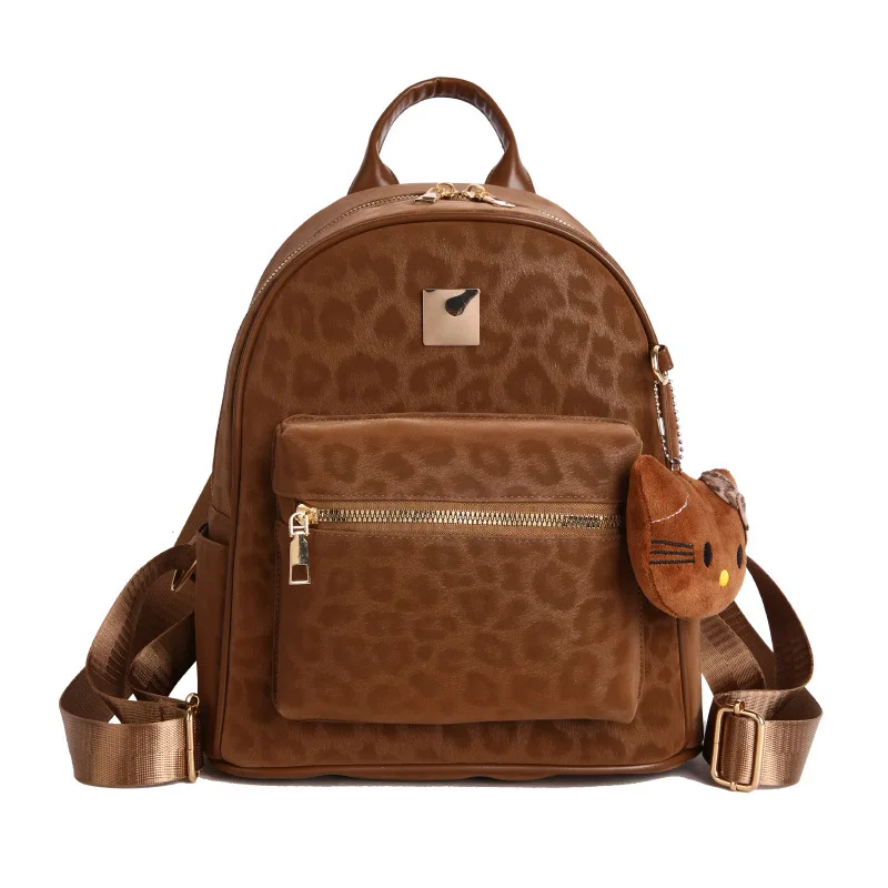 New women's backpack trendy fashion leopard print commuter backpack retro niche versatile student schoolbag