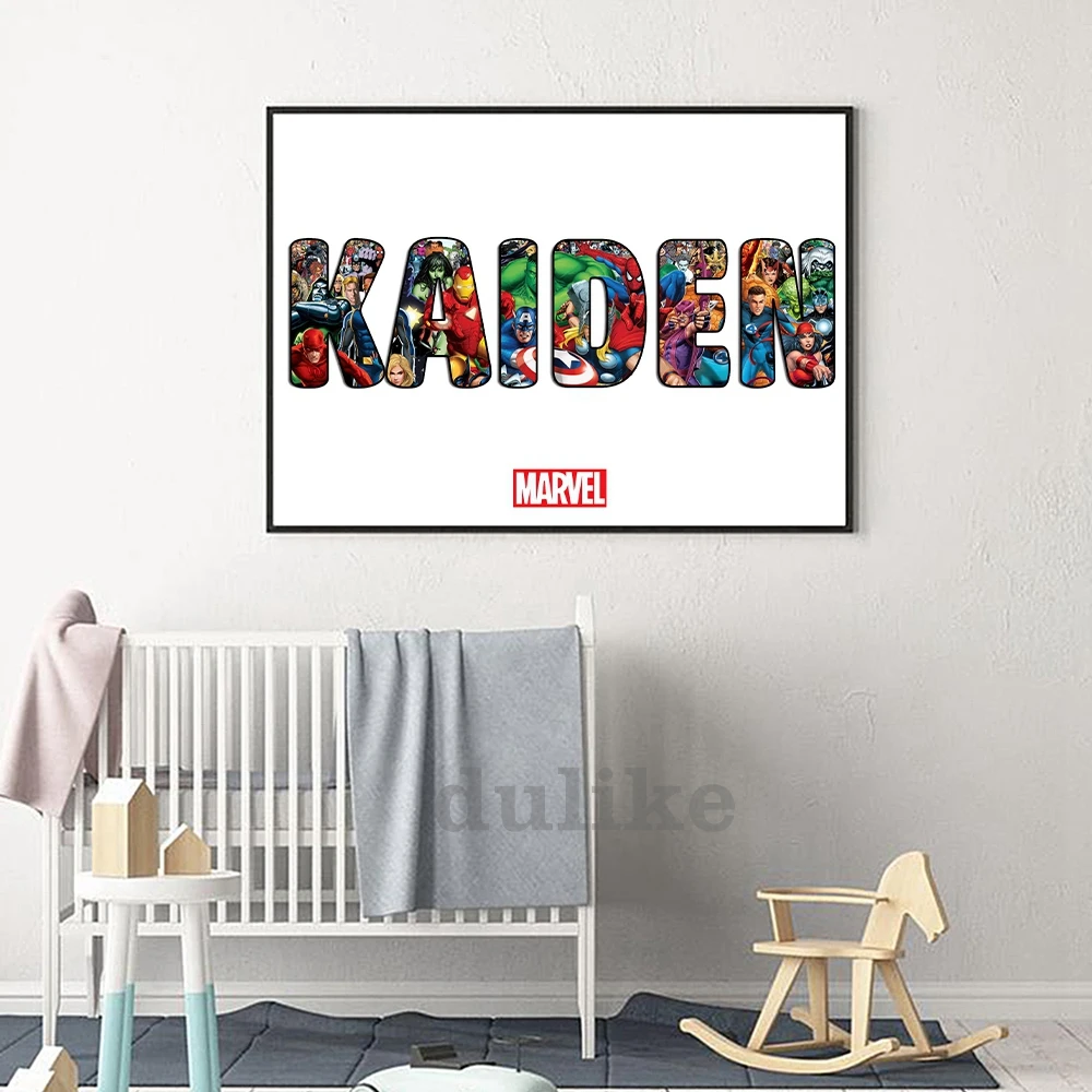 Personalized Boys Name Word Art Print AVENGERS Character Poster Superhero Canvas Painting Wall Art Comic Hero Gift Home Decor