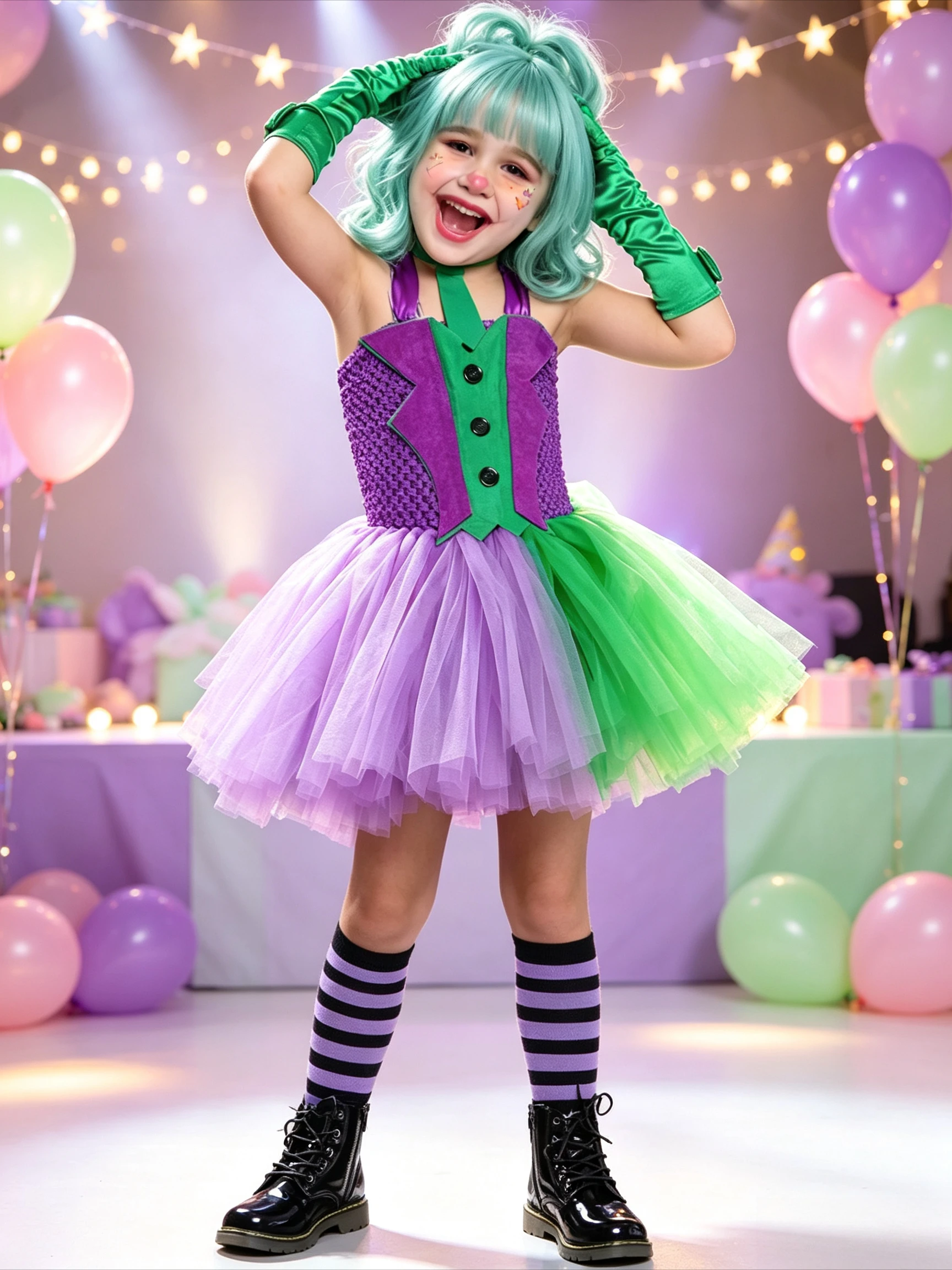 2026 New Purple Green Mesh Tutu Dress Halloween Witch Clown Performance Outfit Fancy Dress Carnival Party Stage Wear Gloves Set