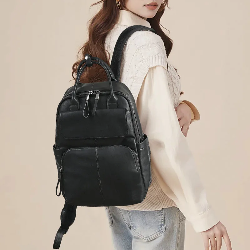 LD-Leather backpack for men and women, top layer cowhide computer bag, business and leisure travel backpack