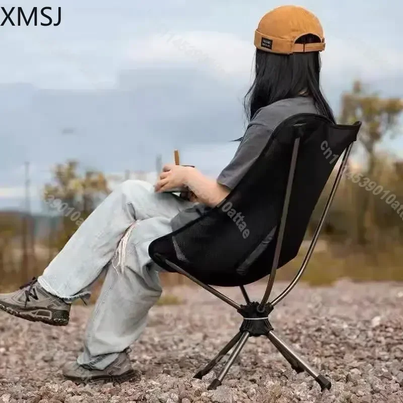 Portable Folding Moon Chair Outdoor Camping Rotating Space Seat Mesh Beach Lounger Lightweight