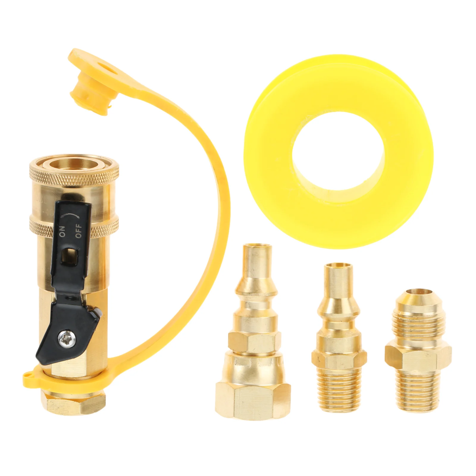 5Pcs/Kit 1/4inch RV Quick Connect Propane Adapter Shutoff Valve Full Flow Plug 3/8incch Male Flare Fitting to Quick-Release