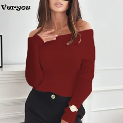 Sexy Off Shoulder Shirt Top Women Fashion Long Sleeve T-Shirts For Women Basic Tops Slim T-shirt Female