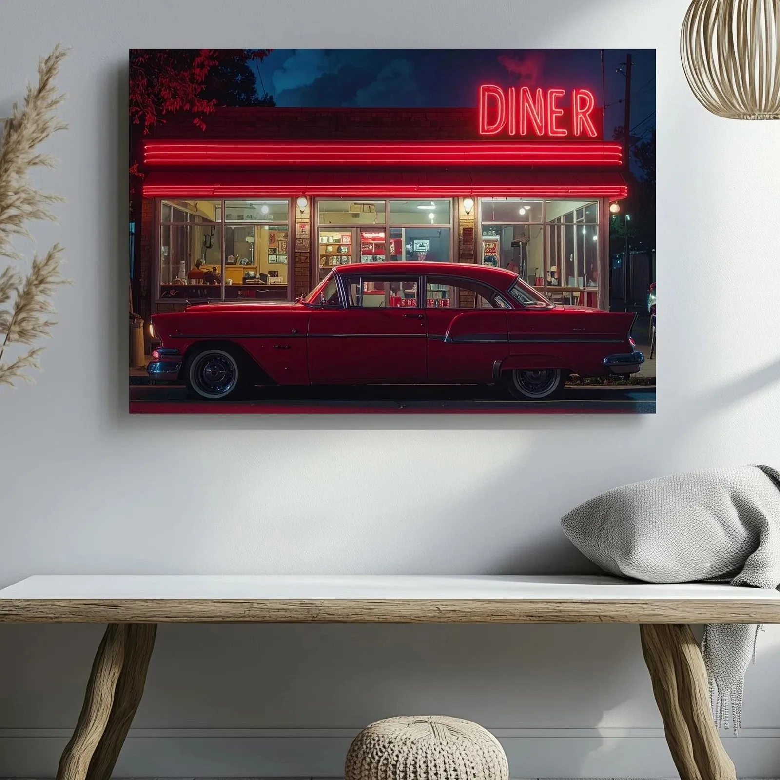 Neon Diner Night Leinwanddrucke, Vintage-Auto- und Retro-Amerikanik-Wandkunst für Bar, Wohnzimmer, Heimdekoration