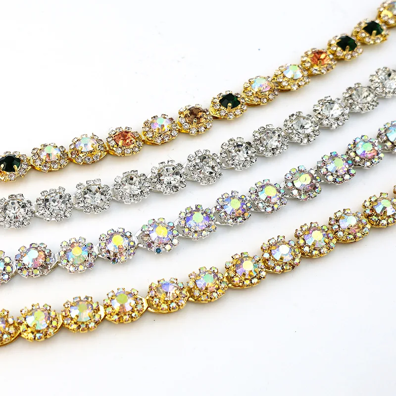 10Yards Rhinestone Chain Diamond Trim Crystal Accessories DIY Craft Wedding Gift Decoration Sunflower Shape Rhinestone Ribbon