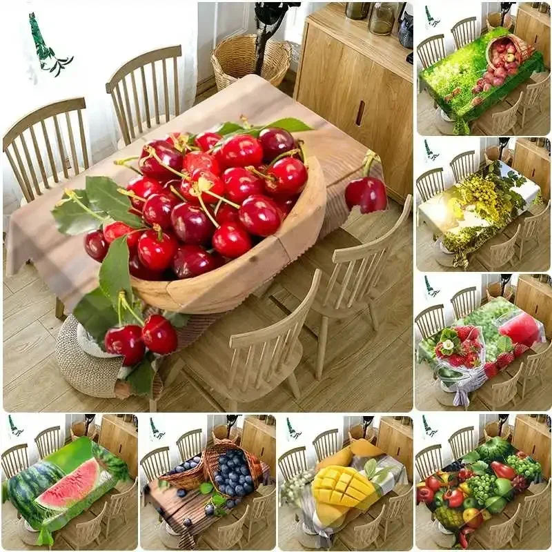 

3D Fruit Printing Waterproof Table Tablecloth Wedding Decoration Rectangular Dining Coffee Table Cover Anti-stain Tablecloth