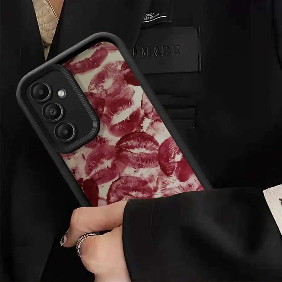 Custodia per telefono con stampa labbra rosse retrò per Samsung Galaxy A26 A22 A14 A33 A56 A24 A13 A32 A23 A12 A36 A16 A34 Cover morbida