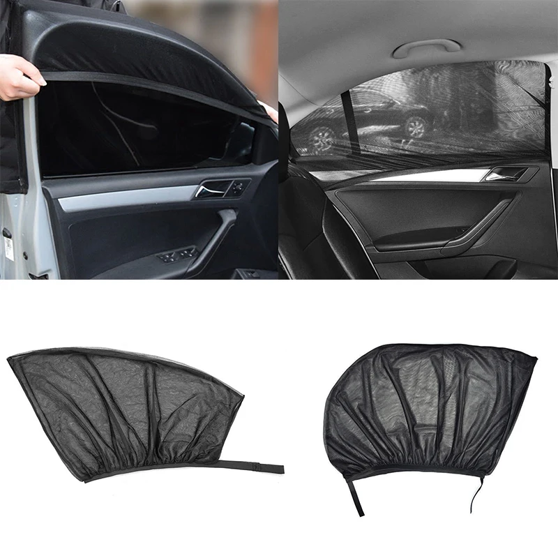 2PCS Car Front/Rear Side Window UV Sunshine Cover Shade Mesh Window Screen Door Covers Car Mosquito Net For Baby Child Camping