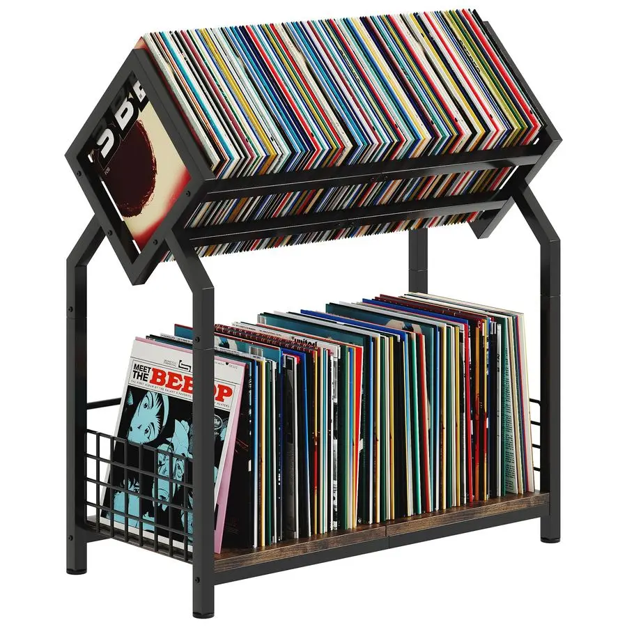 

2Tier Vinyl Record Storage Holder with Dividers, 24.4W Vinyl Record Display, 300 LPs Vinyl Record Storage Rack, Suitable for Ma