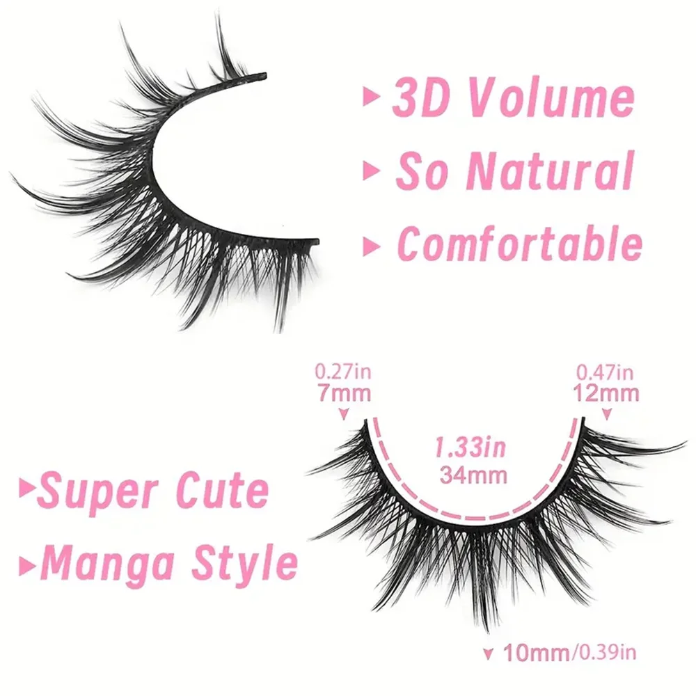 Natural Look False Eyelashes Anime Wispy Fluffy Spiky 3D Volume Eyelashes Pack Korean Japanese Asian Cosplay 7 Pairs