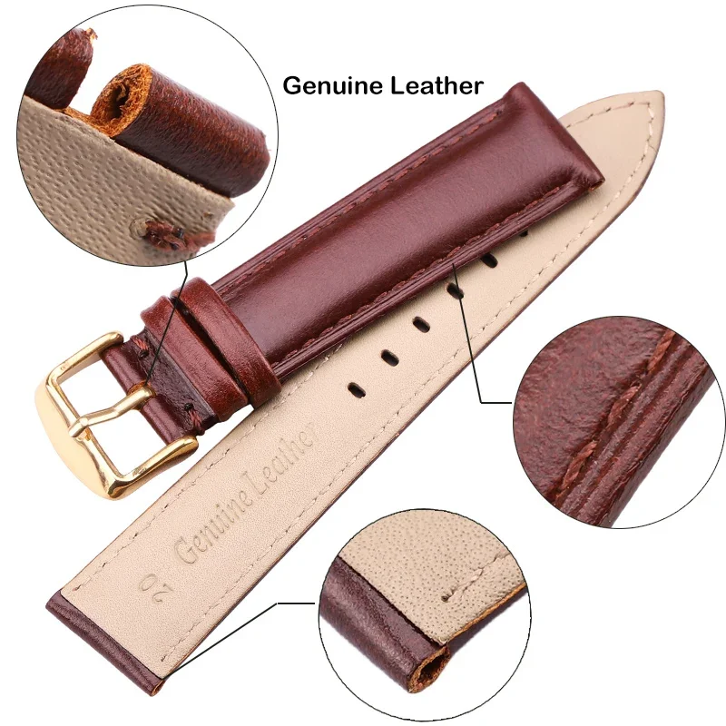 Black Brown Watchbands 18mm 19mm 20mm 21mm 22mm 24mm High Quality Smooth Strap with Pin Buckle Accessories