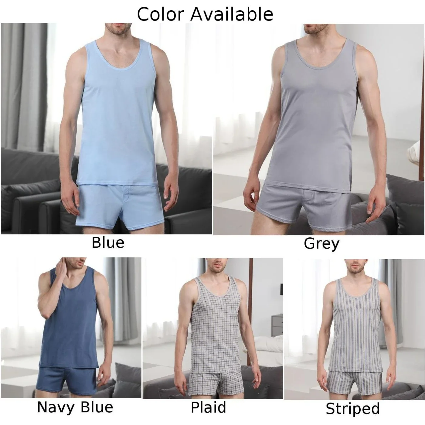 Clothes Mens Pajamas Set Loungewear Nightie Nightwear Plaid Shirt Shorts Sleepwear Sleeveless Summer Tank Top Male