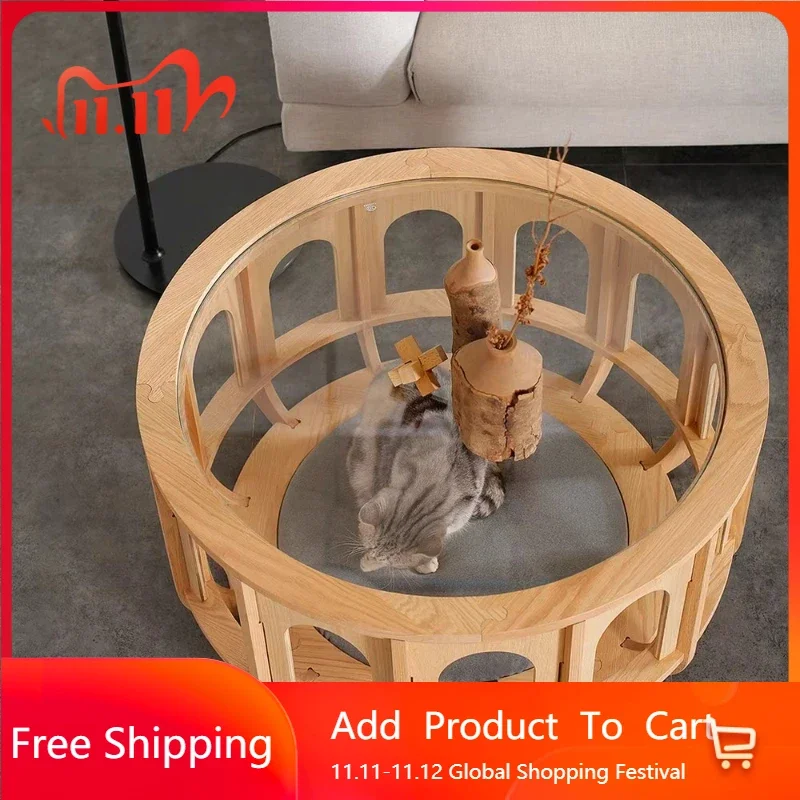 

Nordic Living Room Coffee Table Round Glass Wood Minimalist Modern Design Side Table Unique Couchtisch Postmodern Furniture