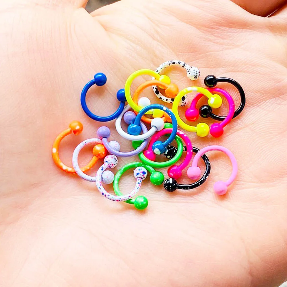10pcs Colorful Nose Ring Septum Piercing Hoop BCR Stainless Steel Lip Cartilage Earring Stud Circular Ear Horseshoe Body Jewelry