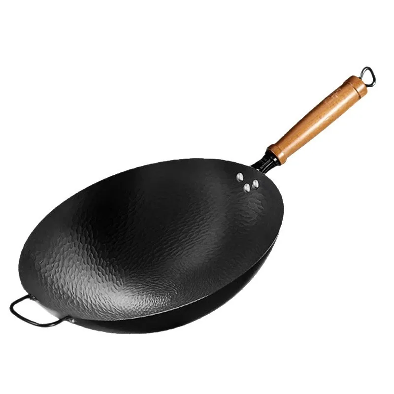 cooking wok cast iron cooking pan steel wok deep frying pan cookware kitchen pot no coating No stick balck shiny chinese pan wok