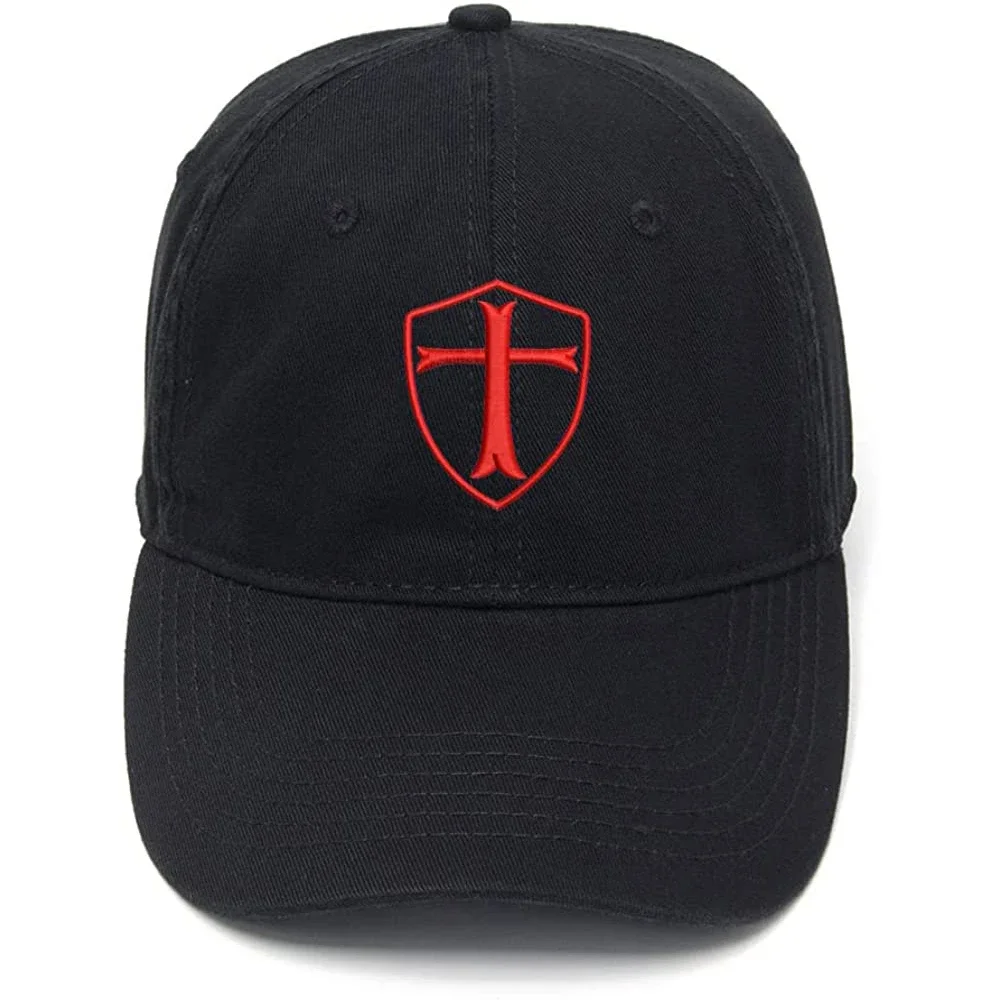 Lyprerazy Men's Baseball Cap Knights Templar Shield Red Cross Embroidery Hat Cotton Embroidered Casual Baseball Caps