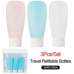 3Pcs/Set Refillable Bottle 30/60/100ml Travel Refillable Bottle Kit Portable Essence Shampoo Liquid Cosmetics Squeeze Bottles