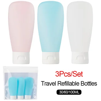 휴대용 에센스 샴푸 리필 병 키트, 리필 가능 병, 30, 60, 100ml, 액체 화장품 스퀴즈 병, 3 개/세트