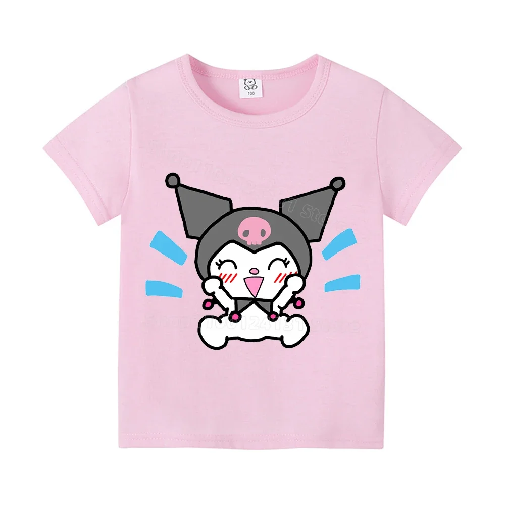 Kuromi maglietta per bambini abbigliamento alla moda per ragazze T-Shirt in cotone carino Kawaii vestiti per bambini comoda camicia Base Costume