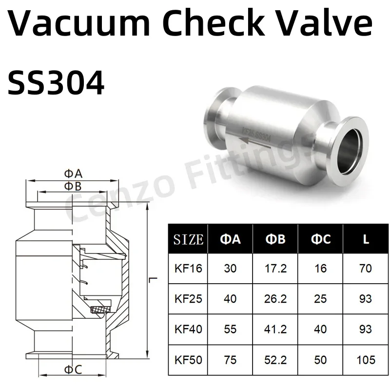 304 Stainless Steel KF Vacuum One-way Check Valve KF16 KF25 KF40 KF50 For Vacuum Pump