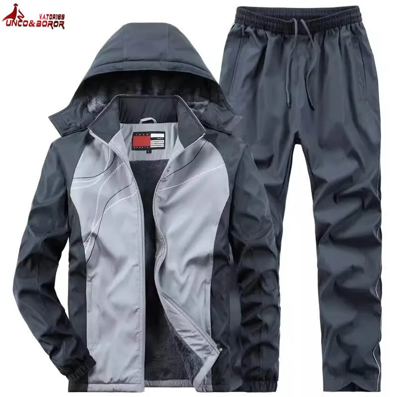 Autumn Winter Tracksuit Men Sets Sportswear Thick Warm Plus Velvet Sport Suit 2 Pieces Hoodies+Sweatpant Men Clothing Sweat Suit