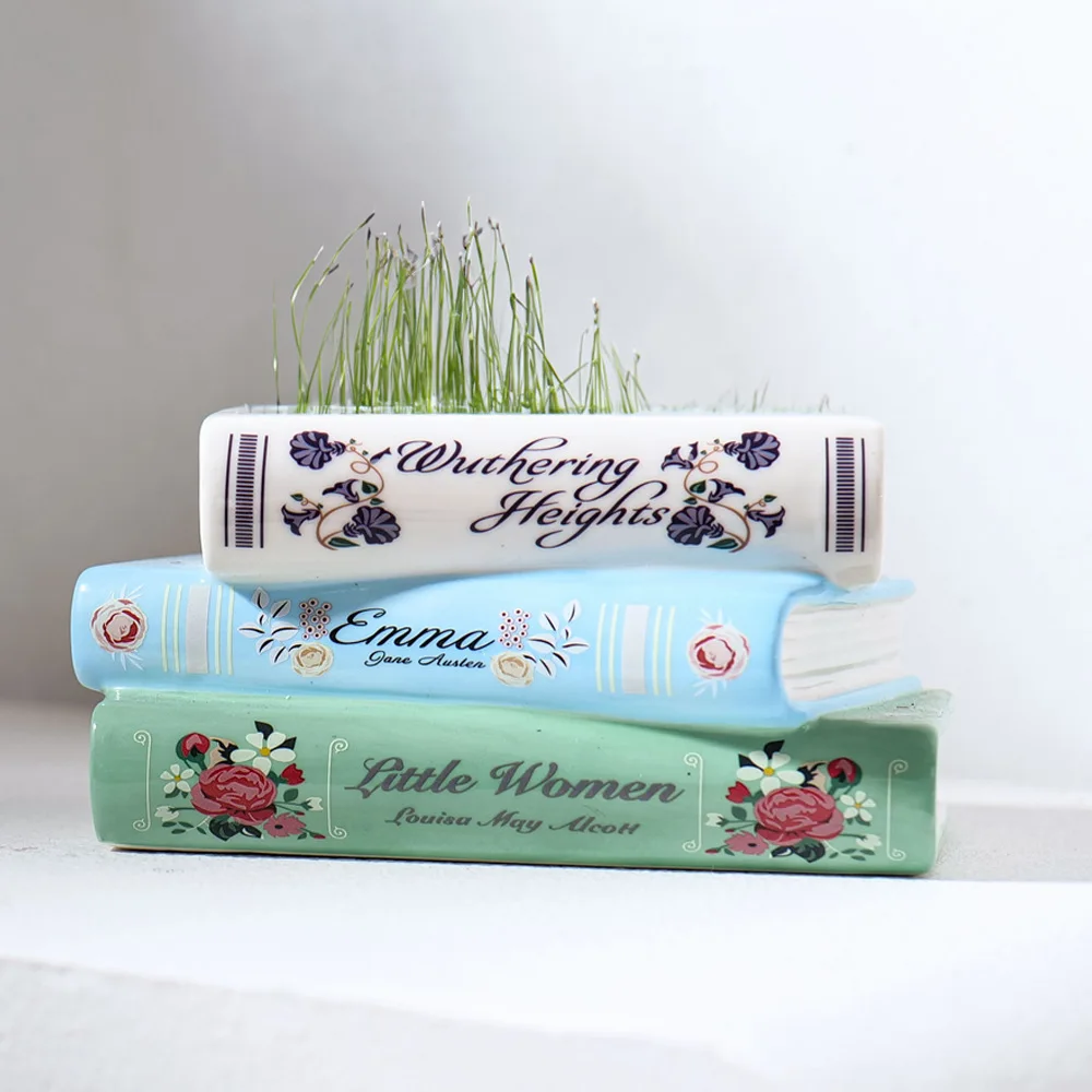 Novelty Ceramic Stackled Book Plant Pot Modern Living Room Book Vase for Flowers Succulent Planter