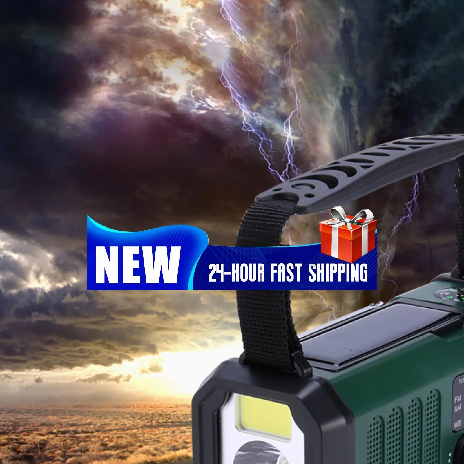 

Многофункциональное аварийное радио с FM/AM/WB, ручным динамо-генератором, солнечной и USB-зарядкой, функцией Power Bank и LED-фонариком, 10000 мАч