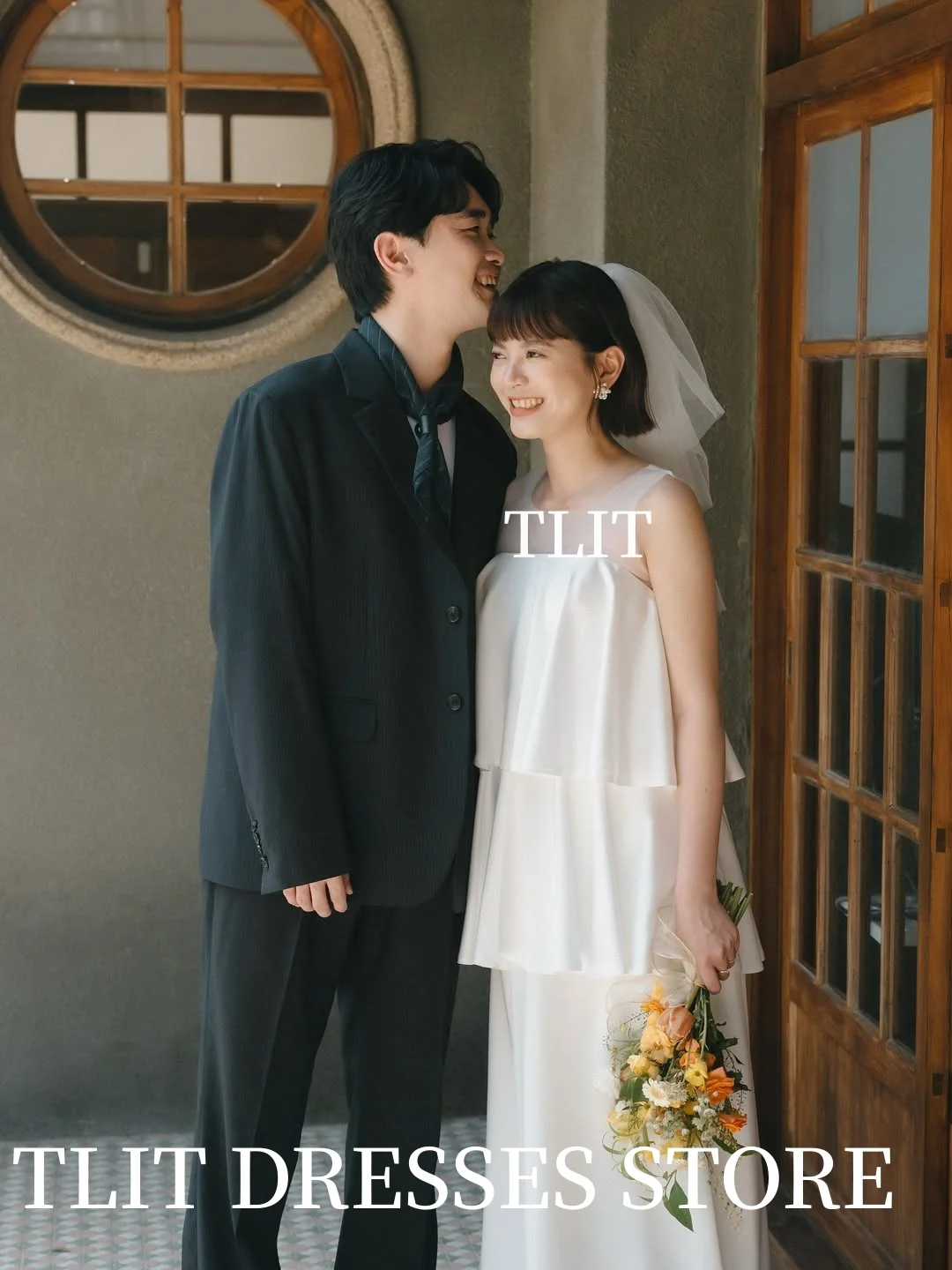 فستان زفاف أنيق من الساتان والحرير الأبيض من TLIT برقبة دائرية بدون أكمام فستان حفلات كوري فستان الزفاف صور تبادل لاطلاق النار حسب الطلب