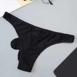 Men Ice Silk Briefs Breathable Mesh  T-Back Thong Sexy Underwear Low Rise Panties Male G-String Underpants