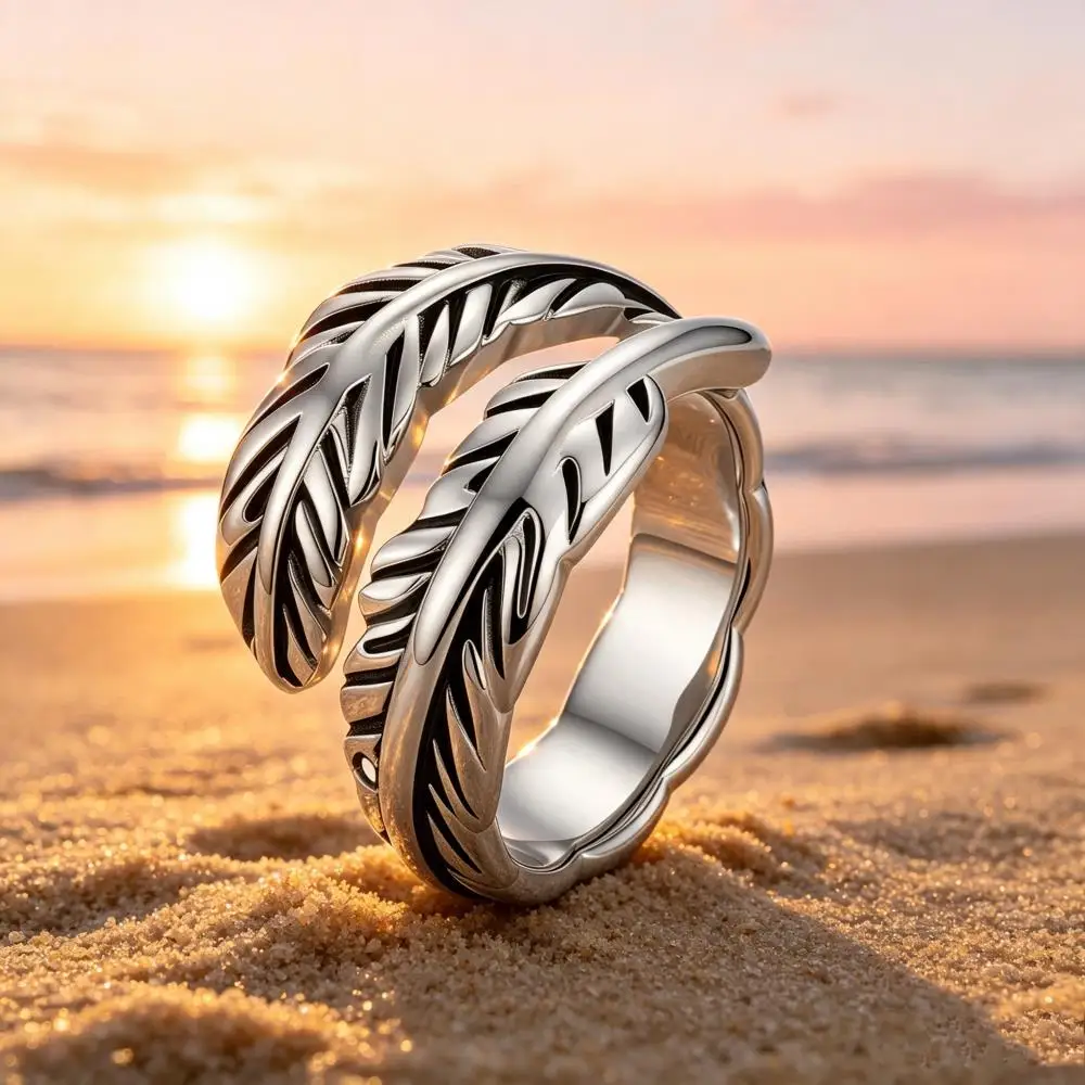 Do Old Stainless Steel Rings For Women Men Gold Silver Color Female Male Feather Charm Adjustable Wedding Bands Party Jewelry