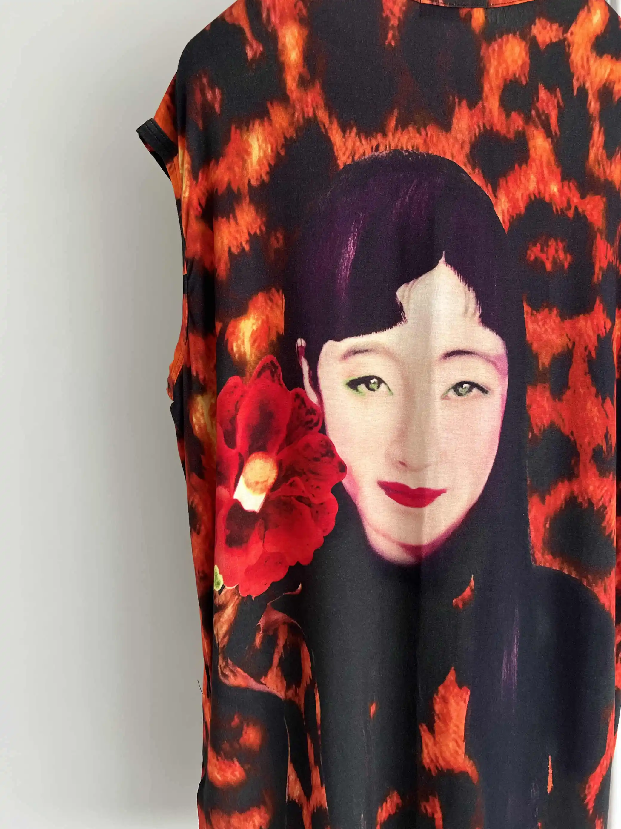 TOP-YAMAMOTO original design leopard print linen sky silk screen red vest undershirt