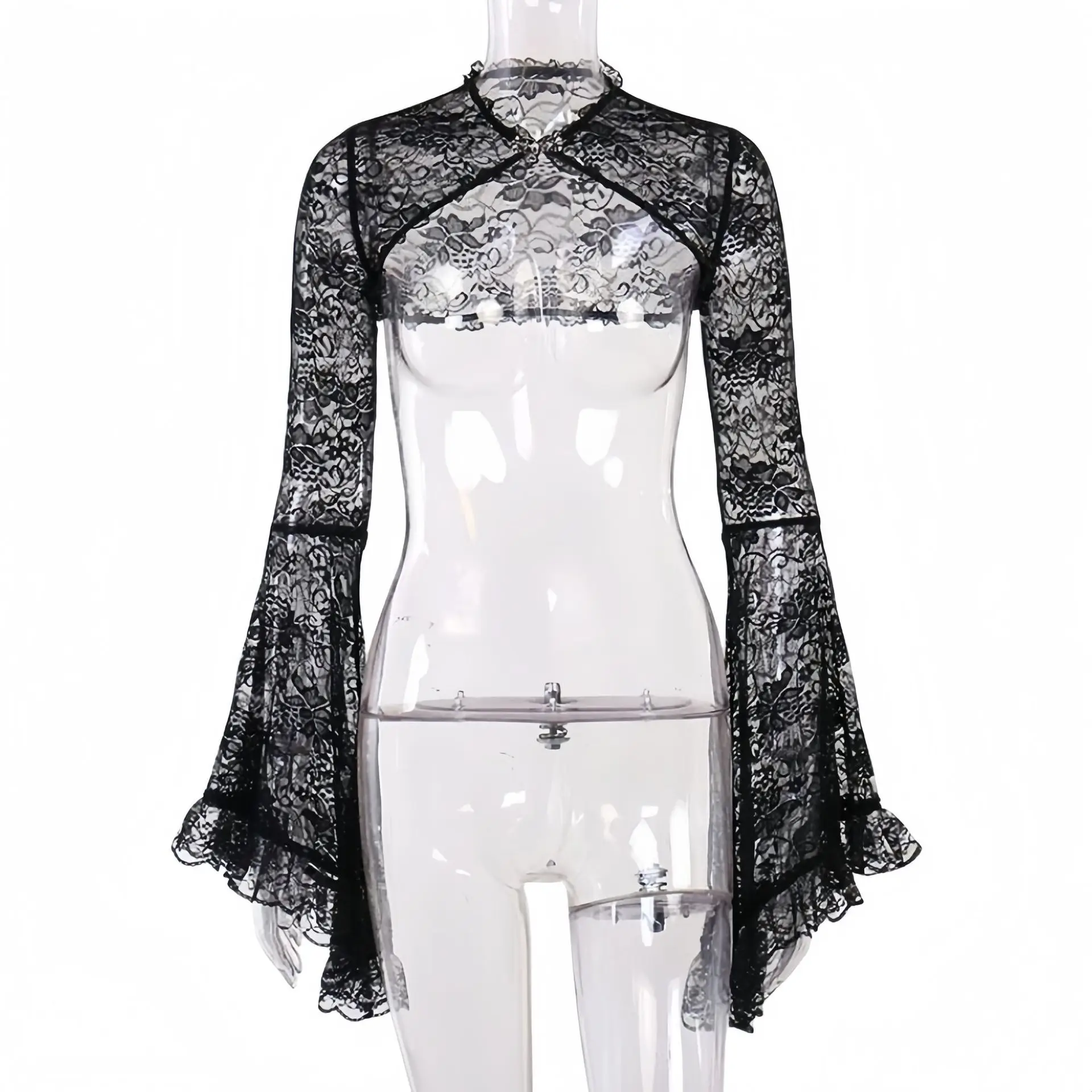 2025 Hot Sale Women's Lace Hollow out Button Silk Cover up Cruz Cosplay Costume Chinese Production Spring Season Stage Wear