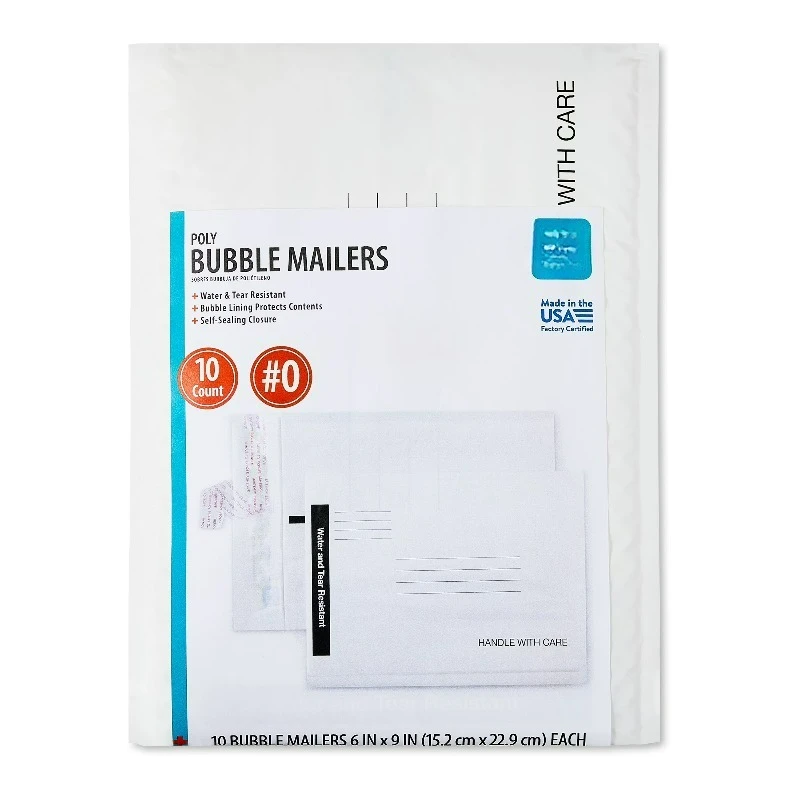 White Self-Sealing #0 Poly Bubble Mailers, Padded Envelopes, 6