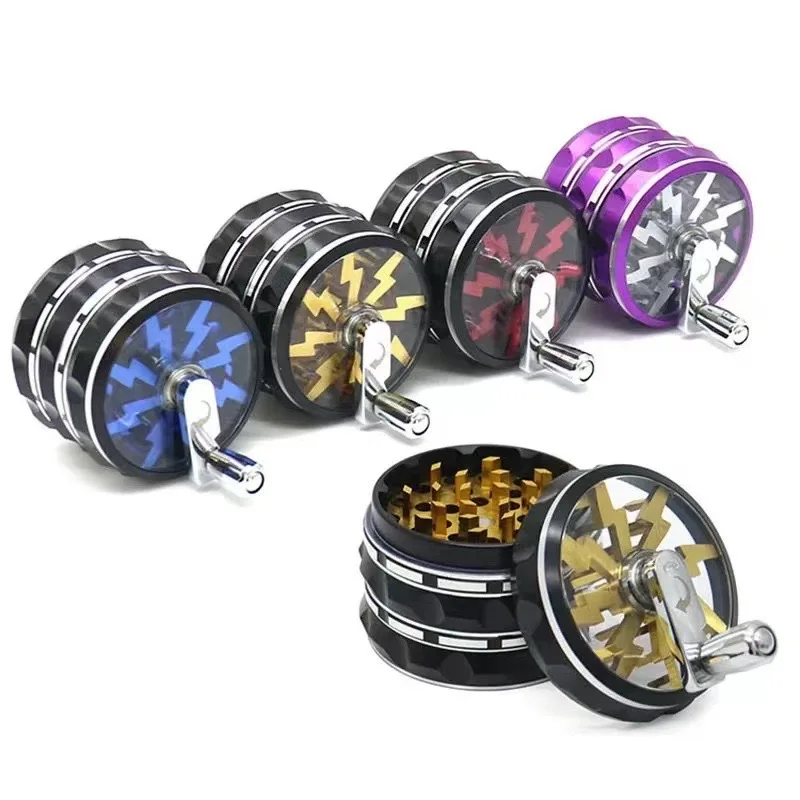 Cigarette Grinder Hand Operated Flash 63MM Four-layer Transparent Window Aluminum Alloy Tobacco Grinder Father's Day Gift