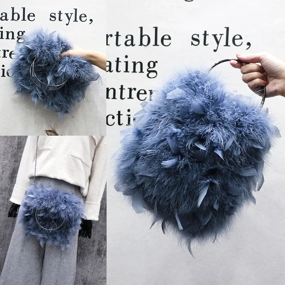 Real Ostrich Feather Crossbody Bag handbag women fuffly shoulder clutch bag female accessories ladies feather trimmed B99