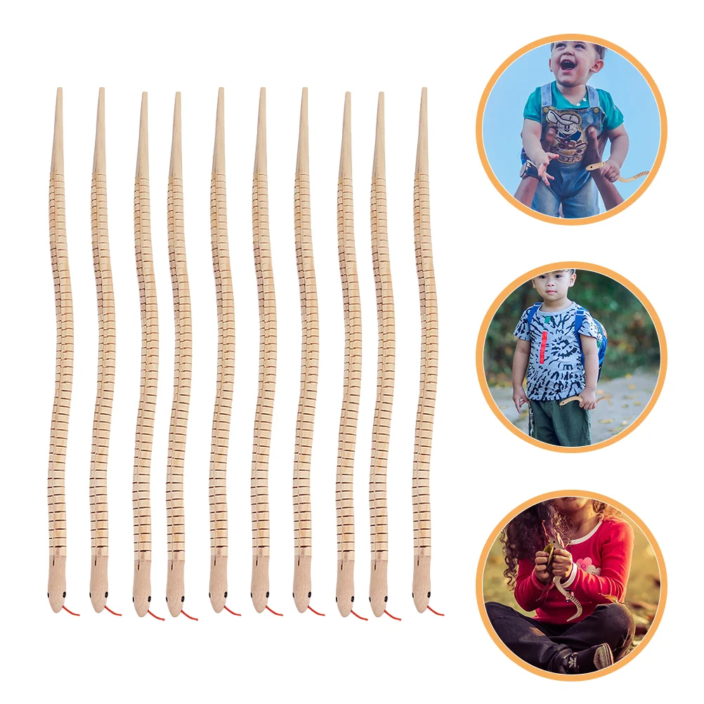 

10 Pcs Wooden Fake Snake Reptile Birthday Party Supplies Toy Flexible Toys for Kids Jointed Pine Halloween Trick Child