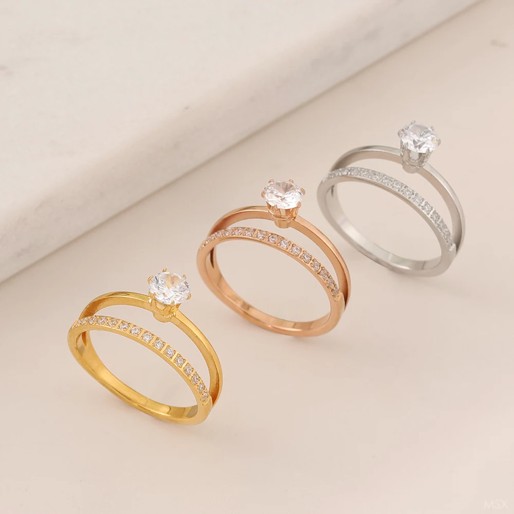 Ellipse Shaped 18K Gold Plating Women's Ring Stainless Steel Waterproof Jewelry Valentine's Day Gift Preferred