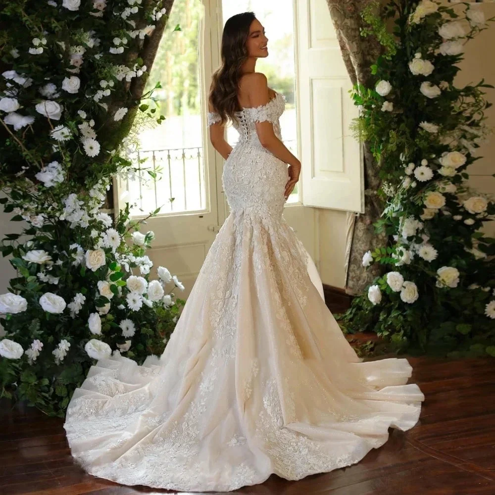 Customized Off The Shoulder Sweetheart Neck Wedding Dress vestidos de novia Lace Mermaid Bride Dresses Tulle Robes De Mariée