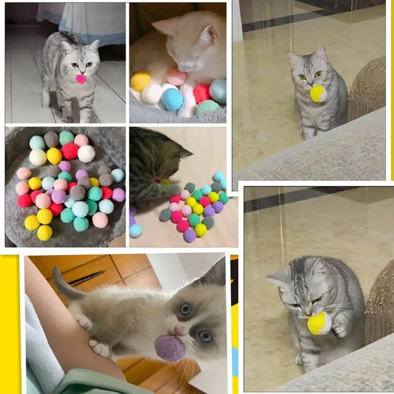 20/100/200/300/500pcs Cute Funny Cat Toys Stretch Plush Ball Cat Toy Ball Creative Colorful Interactive Cat Puff Balls Chew Toy