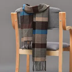 Winter Thick Warm Men's Scarf Plaid Fringed Tassels Cashmere Business Long Scarf British Style Soft Camping Hiking Scarf Shawl