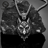 Punk Viking Wolf Necklace Men Norse Mythology Odin's Runes Geri&Freki Valknut Amulet Stainless Steel Pendant Retro Jewelry Gifts