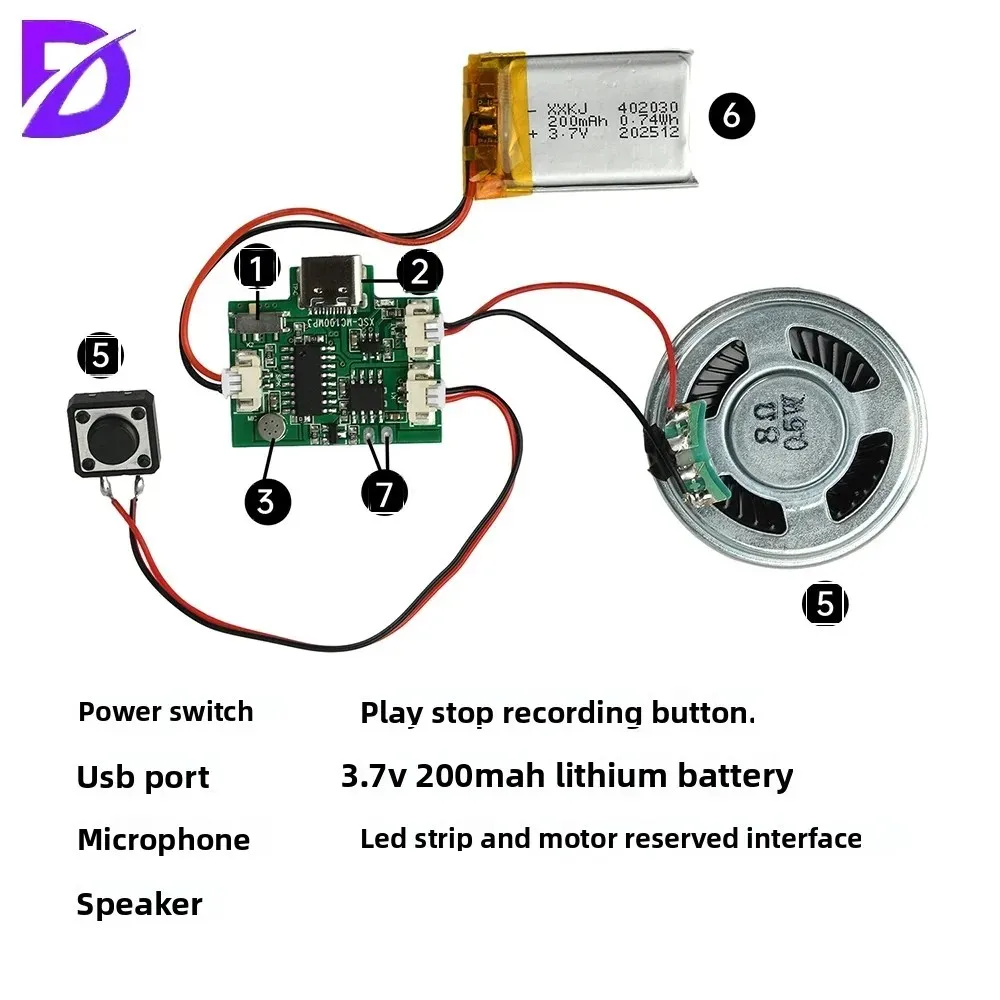Handmade Diy Recording And Playback Module, Movement Module, 8m Capacity, Type C Interface Audio Module
