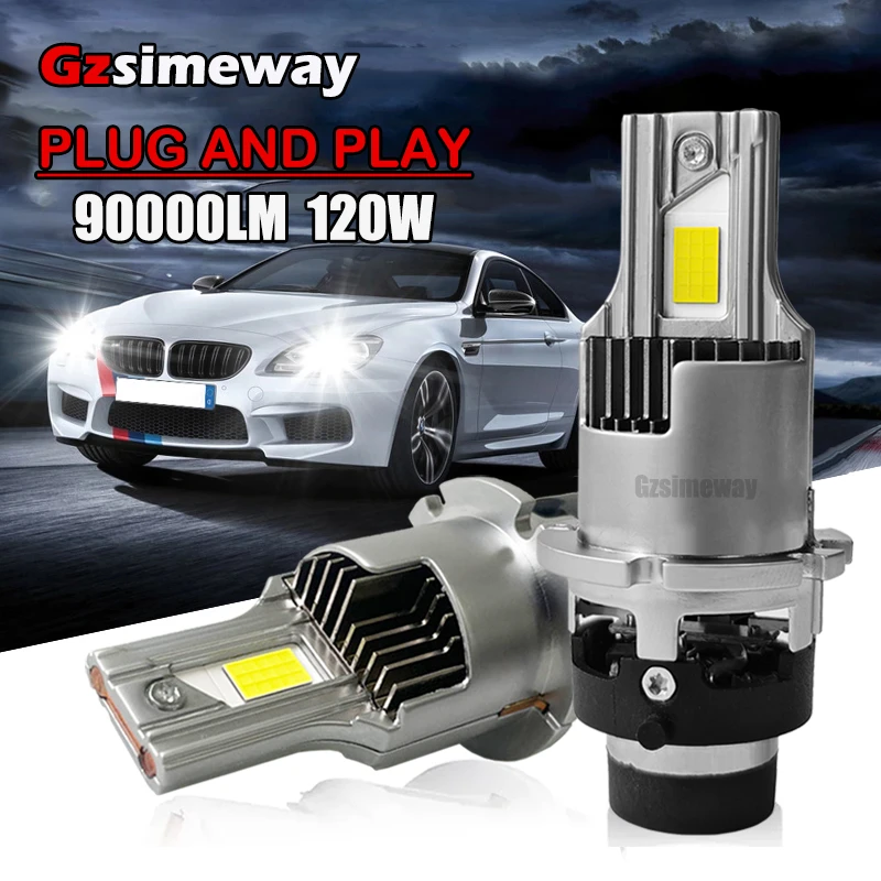 

2PCS D2S D4S LED Headlight 6000K HID D1S D3S D5S D8S Canbus Turbo LED Car Light D2R D4R Auto Lamp 90000LM 120W Automotive Bulbs